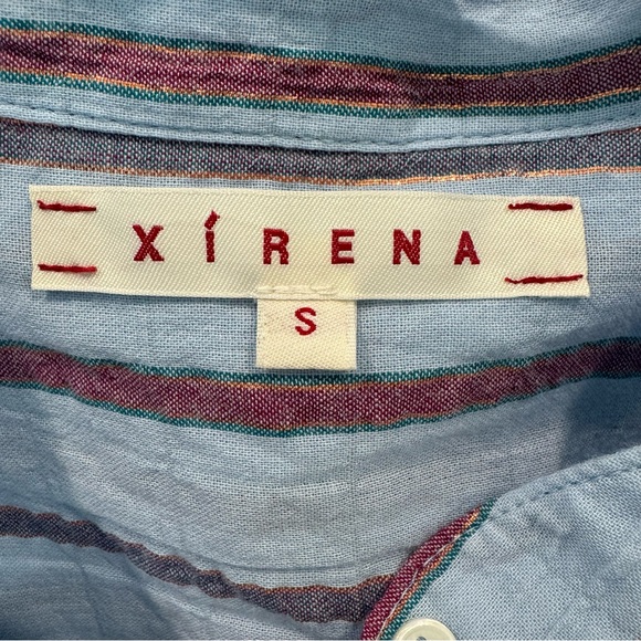 Xirena Striped Cotton Button Front Tunic Shirt Blue Oversized Short Sleeve Small - Picture 9 of 12